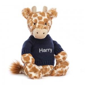 Juguetes Del Bebé Jellycat Bashful Giraffe with Personalised Navy Jumper 31cm x 12cm x 9cm Naranjas Costa Rica | 04693-AWQN