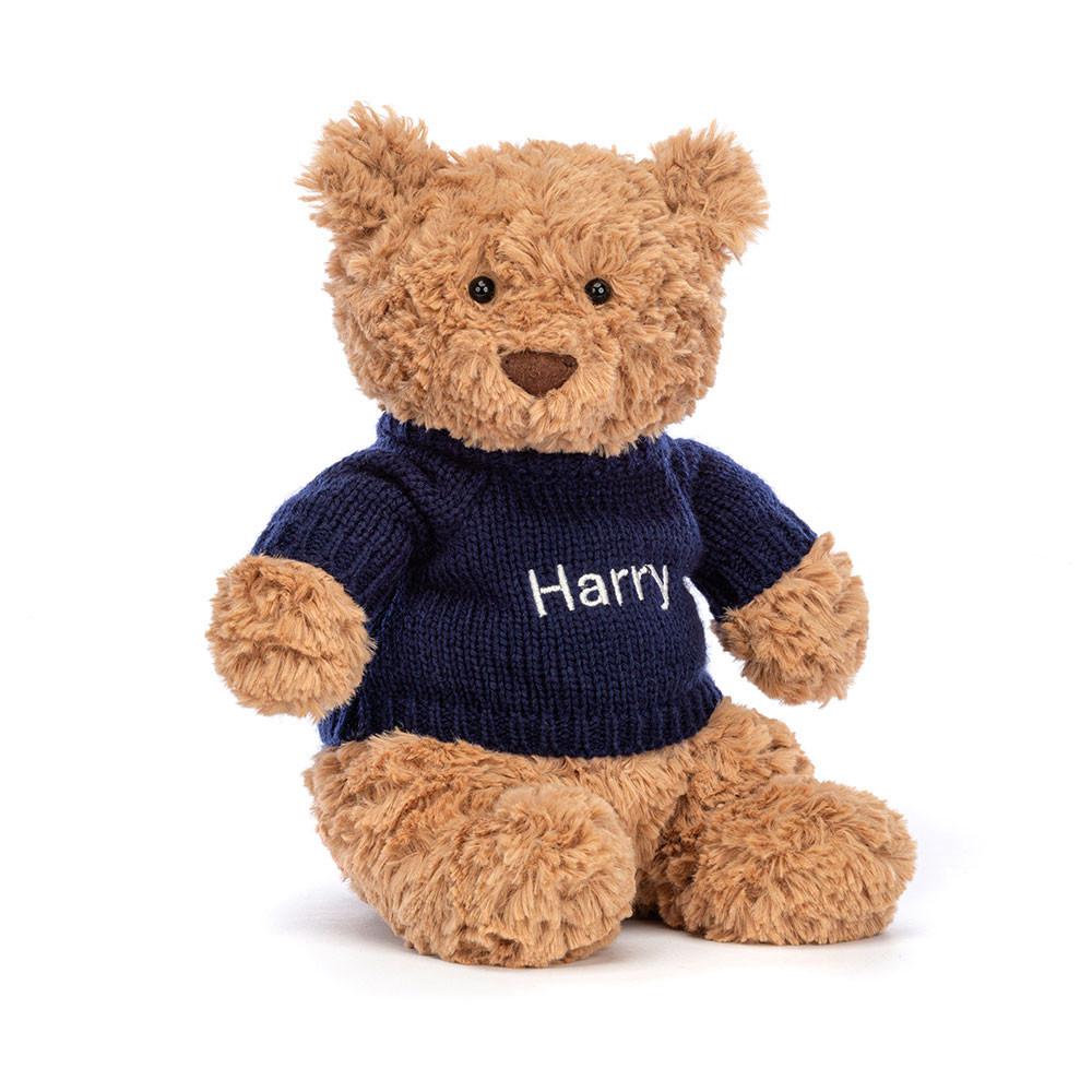 Jerséis Jellycat Bartholomew Bear with Personalised Navy Jumper 26cm x 12cm x 8cm Marrones  Costa Rica |  62850-FCSQ