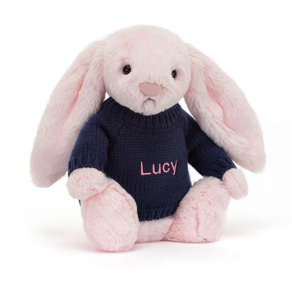 Jerséis Jellycat Bashful Bunny with Personalised Navy Jumper 31cm x 12cm x 9cm Rosas  Costa Rica |  02387-NWYB