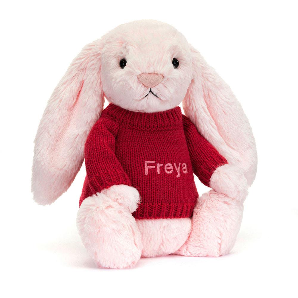 Jerséis Jellycat Bashful Bunny with Personalised Jumper 31cm x 12cm x 9cm Rosas  Costa Rica |  63720-LPSJ