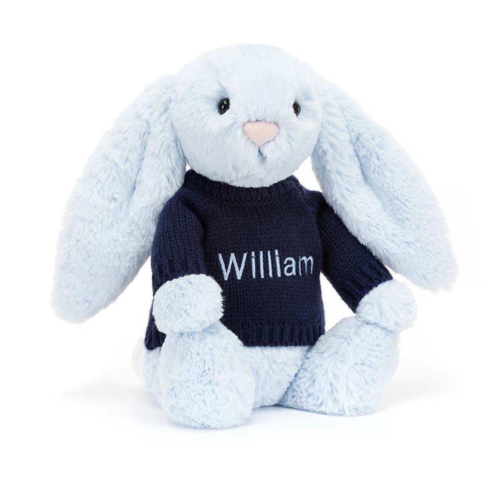 Jerséis Jellycat Bashful Bunny with Personalised Navy Jumper 31cm x 12cm x 9cm Azules  Costa Rica |  13596-THNJ