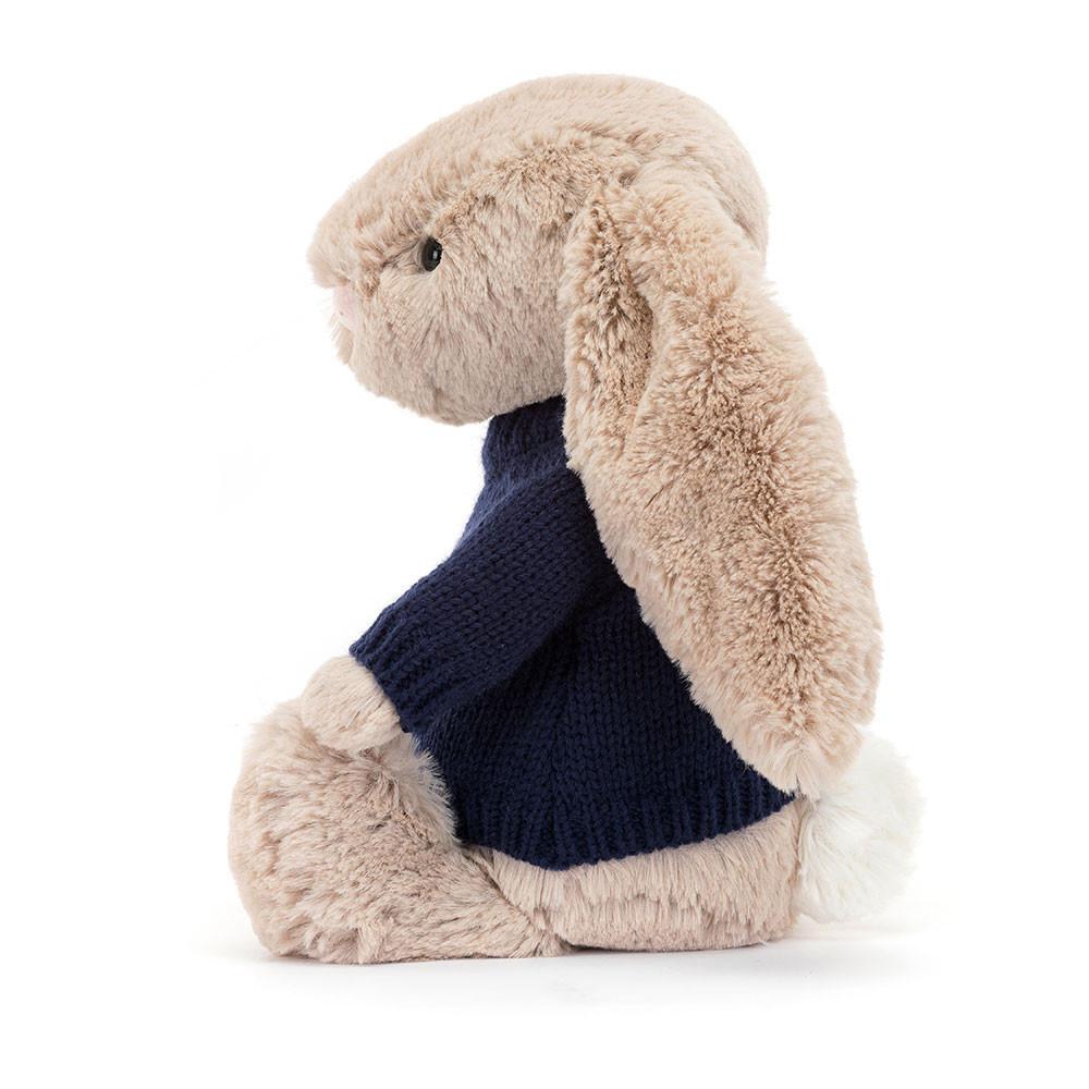 Jerséis Jellycat Bashful Bunny with Personalised Navy Jumper 31cm x 12cm x 9cm Beige  Costa Rica |  49325-YFCE