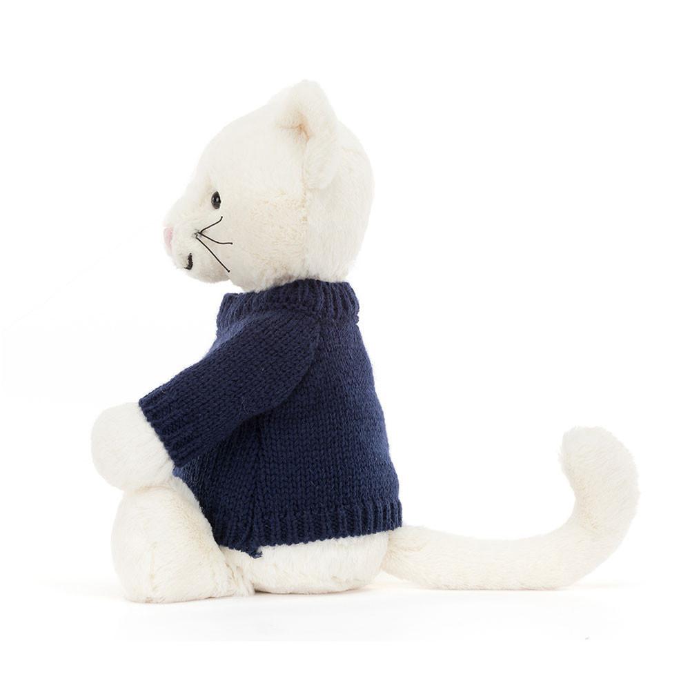 Jerséis Jellycat Bashful Cream Kitten with Personalised Navy Jumper 31cm x 12cm x 9cm Blancas  Costa Rica |  60187-JQOP