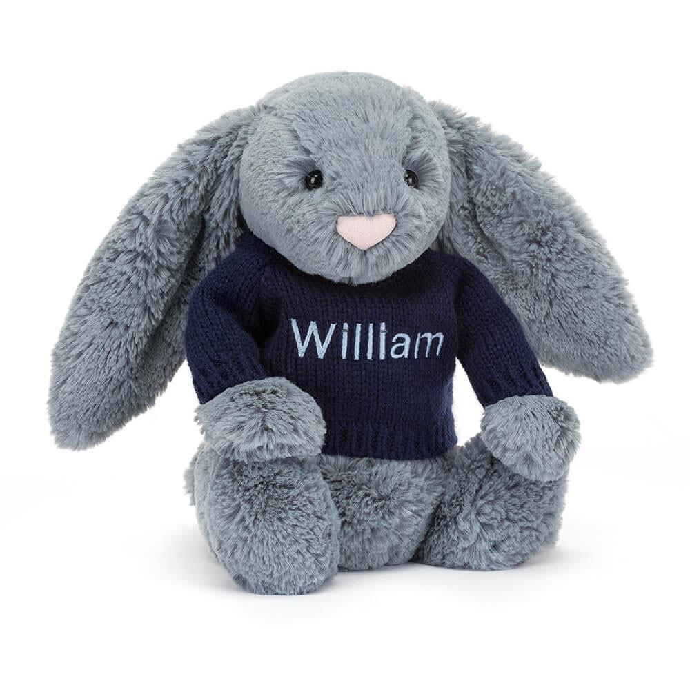 Jerséis Jellycat Bashful Dusky Bunny with Personalised Navy Jumper 31cm x 12cm x 9cm Azules  Costa Rica |  71492-HIKR