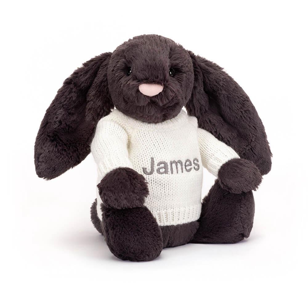 Jerséis Jellycat Bashful Inky Bunny with Personalised Cream Jumper 31cm x 12cm x 9cm Negras  Costa Rica |  42079-XWPL