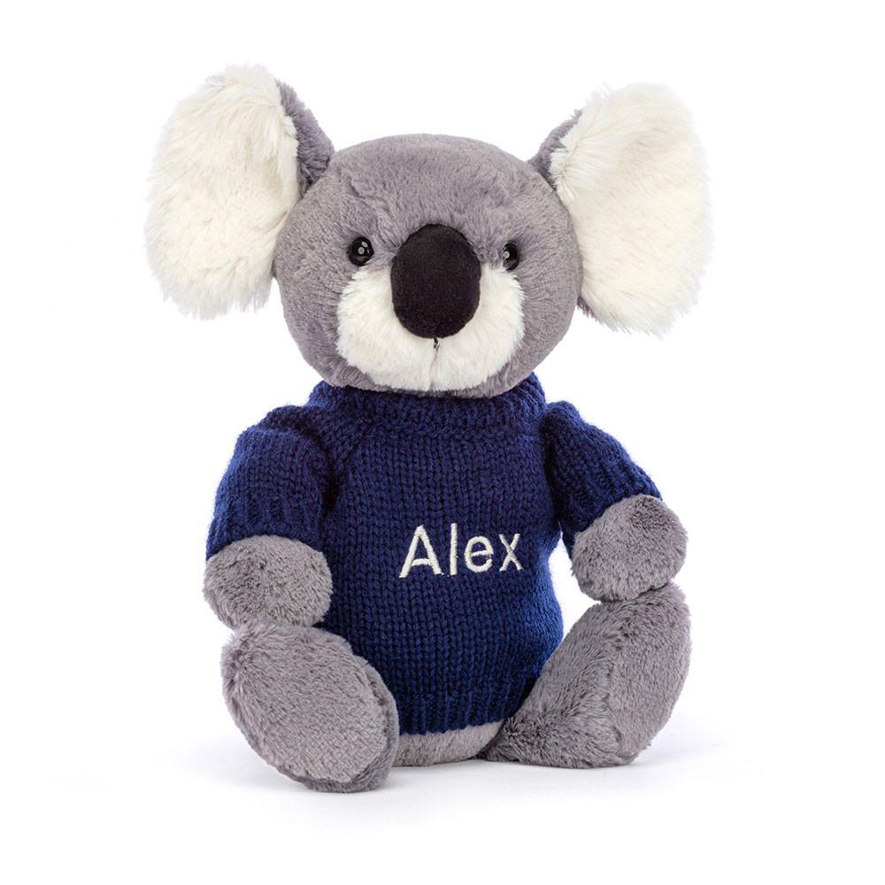 Jerséis Jellycat Bashful Koala with Personalised Navy Jumper 31cm x 12cm x 9cm Gris  Costa Rica |  13948-YMWS