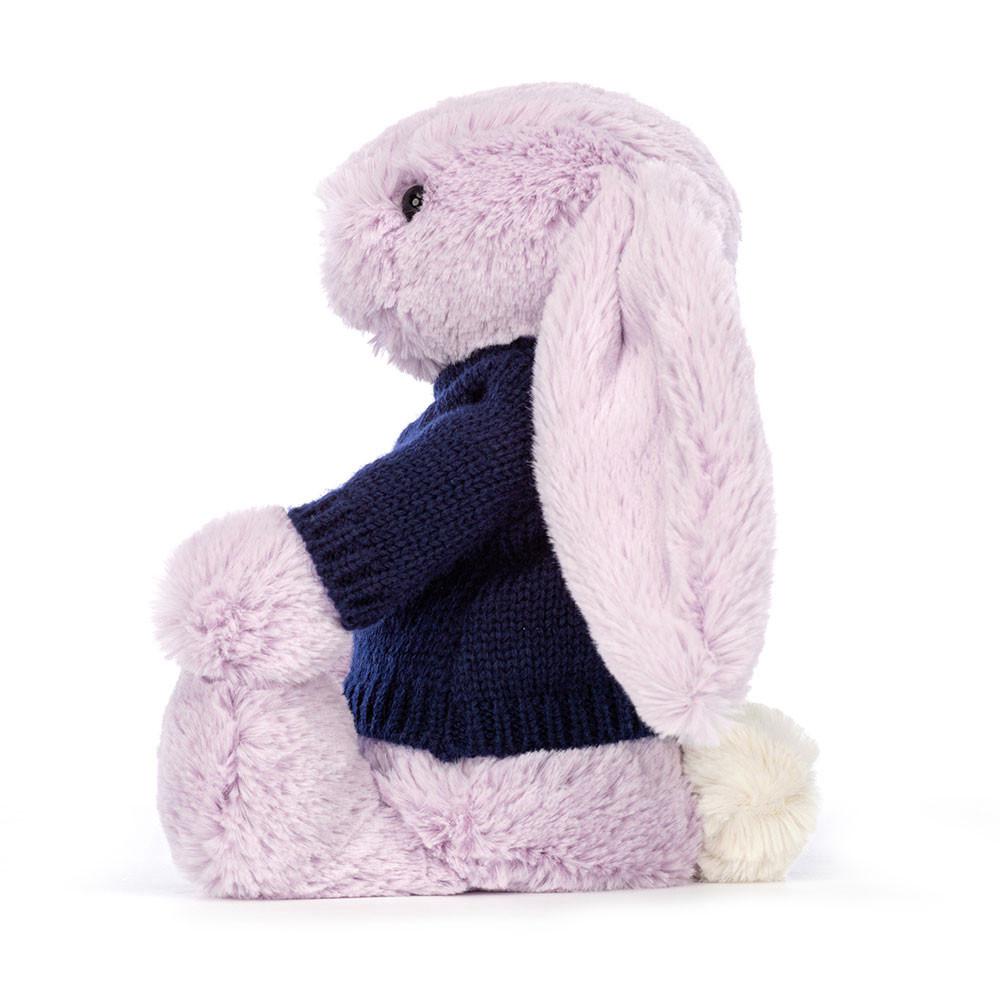 Jerséis Jellycat Bashful Lilac Bunny with Personalised Navy Jumper 31cm x 12cm x 9cm Moradas  Costa Rica |  28496-FBWZ