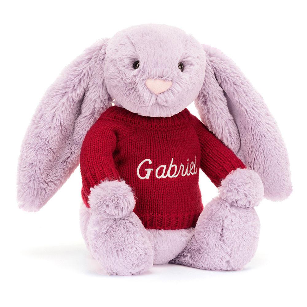 Jerséis Jellycat Bashful Lilac Bunny with Personalised Jumper 31cm x 12cm x 9cm Moradas  Costa Rica |  39854-XMFA