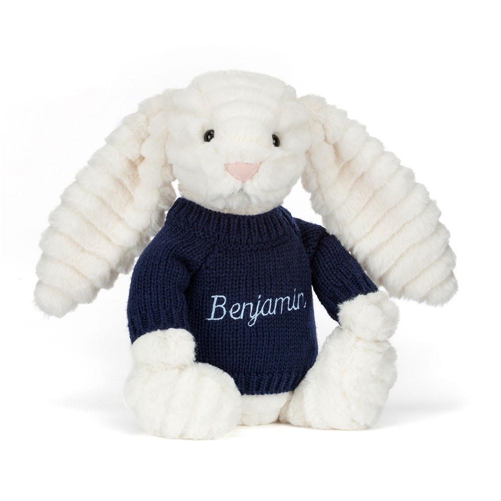 Jerséis Jellycat Bashful Luxe Bunny Nimbus with Personalised Navy Jumper 31cm x 12cm x 9cm Blancas  Costa Rica |  45382-KXHW