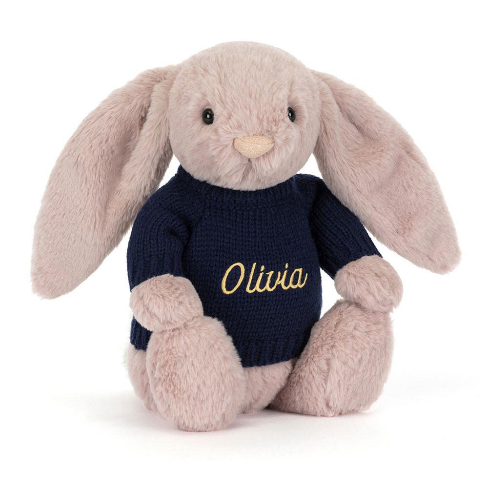 Jerséis Jellycat Bashful Luxe Bunny Rosa with Personalised Navy Jumper 31cm x 12cm x 9cm Rosas  Costa Rica |  03586-DPAS