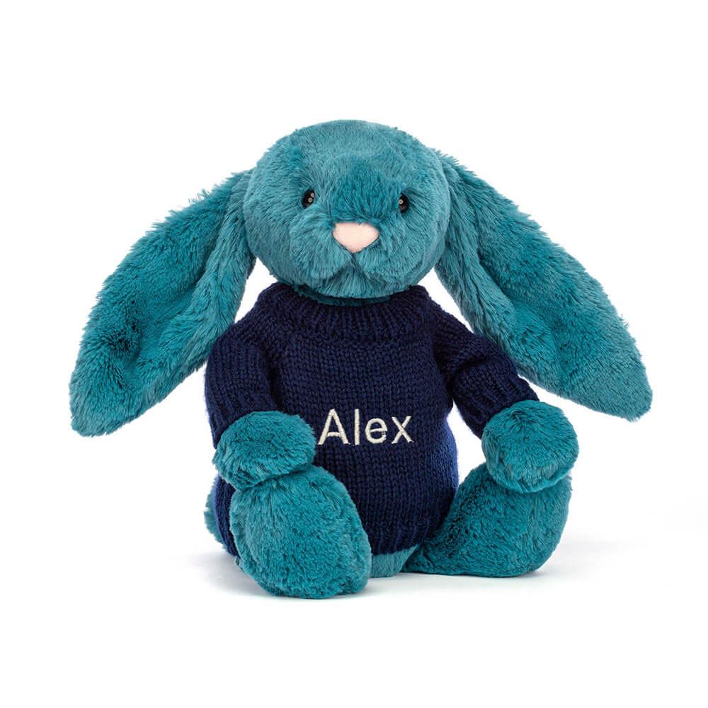 Jerséis Jellycat Bashful Mineral Bunny with Personalised Navy Jumper 31cm x 12cm x 9cm Azules  Costa Rica |  14035-JIER