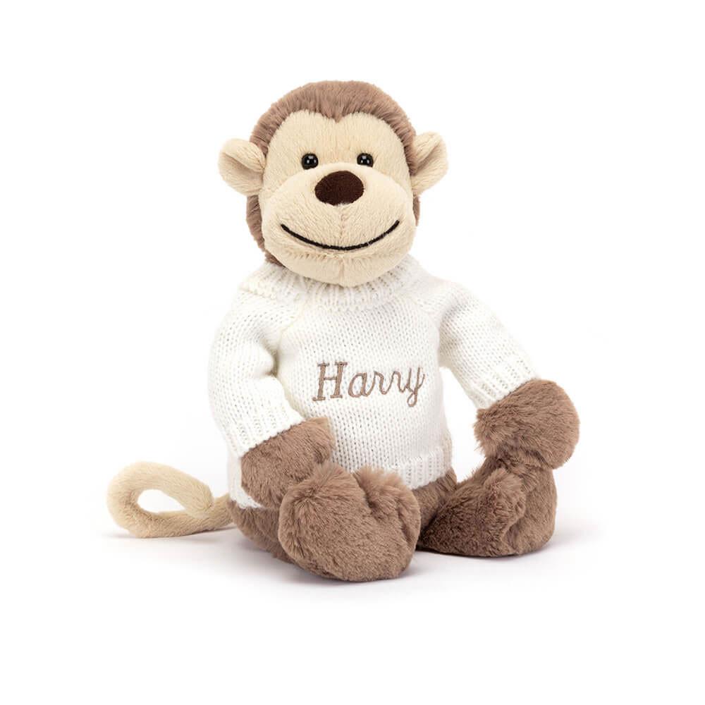 Jerséis Jellycat Bashful Monkey with Personalised Cream Jumper 31cm x 12cm x 9cm Marrones  Costa Rica |  15203-MVKL