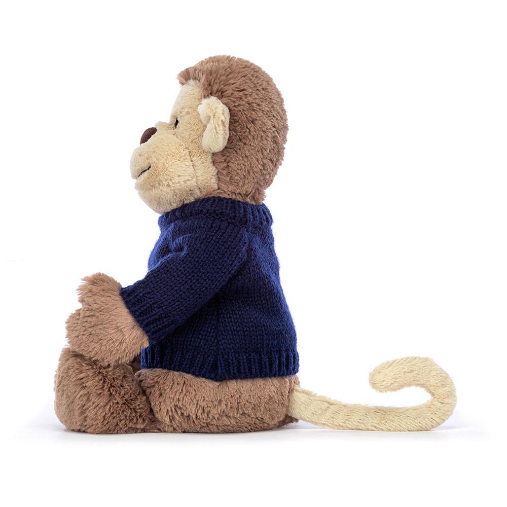 Jerséis Jellycat Bashful Monkey with Personalised Navy Jumper 31cm x 12cm x 9cm Marrones  Costa Rica |  37642-AUSQ