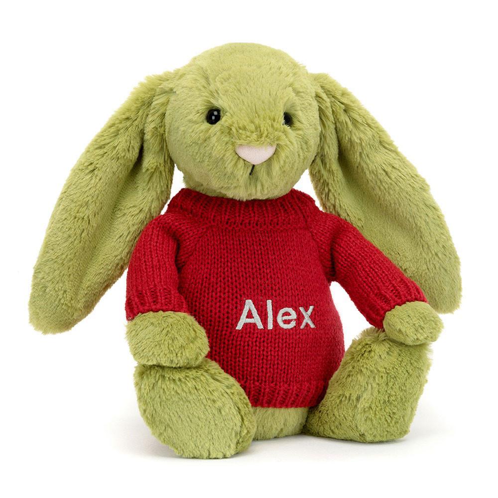 Jerséis Jellycat Bashful Moss Bunny with Personalised Jumper 31cm x 12cm x 9cm Verde  Costa Rica |  97321-XMKF