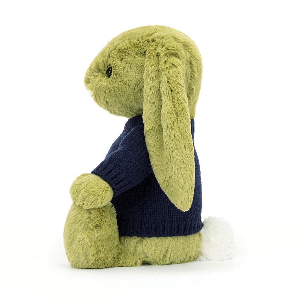 Jerséis Jellycat Bashful Moss Bunny with Personalised Navy Jumper 31cm x 12cm x 9cm Verde  Costa Rica |  87153-CFGO