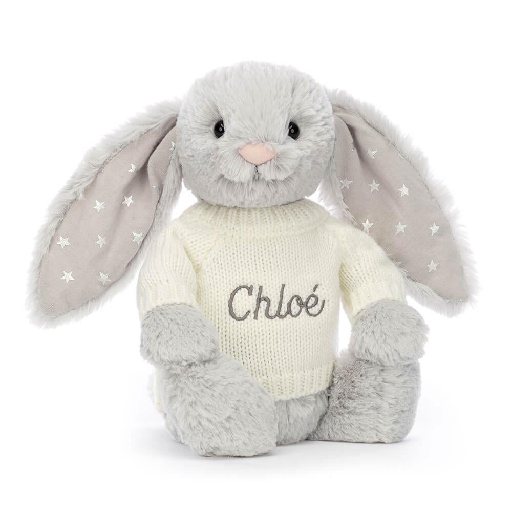 Jerséis Jellycat Bashful Shimmer Bunny with Personalised Cream Jumper 31cm x 12cm x 9cm Gris  Costa Rica |  39054-ZOWA