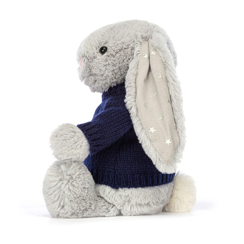 Jerséis Jellycat Bashful Shimmer Bunny with Personalised Navy Jumper 31cm x 12cm x 9cm Gris  Costa Rica |  06847-UGXL