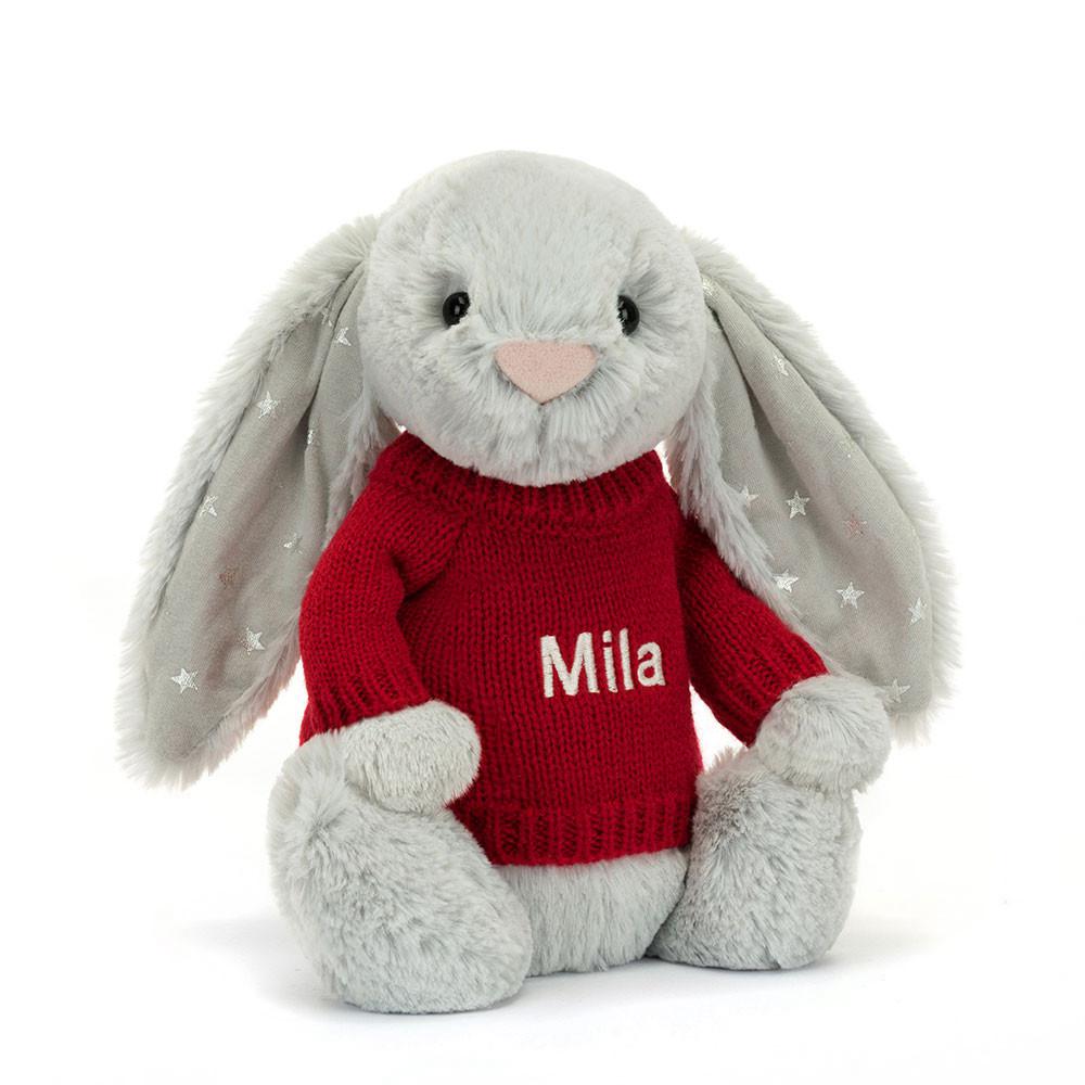Jerséis Jellycat Bashful Shimmer Bunny with Personalised Jumper 31cm x 12cm x 9cm Gris  Costa Rica |  91476-UGZE