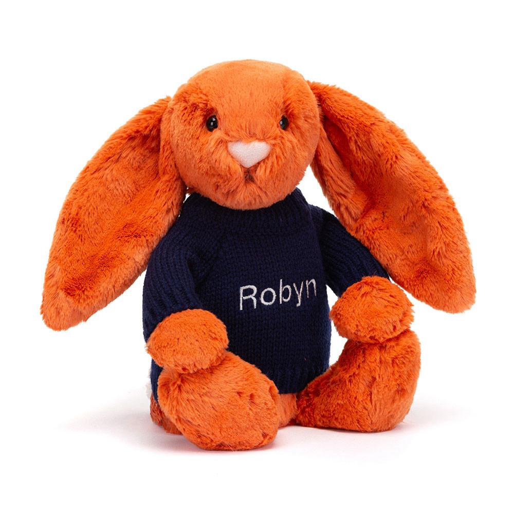 Jerséis Jellycat Bashful Tangerine Bunny with Personalised Navy Jumper 31cm x 12cm x 9cm Naranjas  Costa Rica |  76052-LQCG