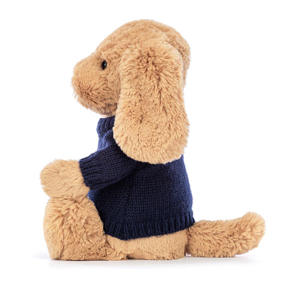 Jerséis Jellycat Bashful Toffee Puppy with Personalised Navy Jumper 31cm x 12cm x 9cm Marrones  Costa Rica |  57894-RBAJ