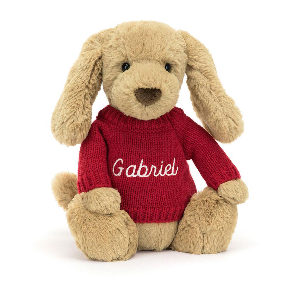 Jerséis Jellycat Bashful Toffee Puppy with Personalised Jumper 31cm x 12cm x 9cm Marrones  Costa Rica |  89346-QXUI