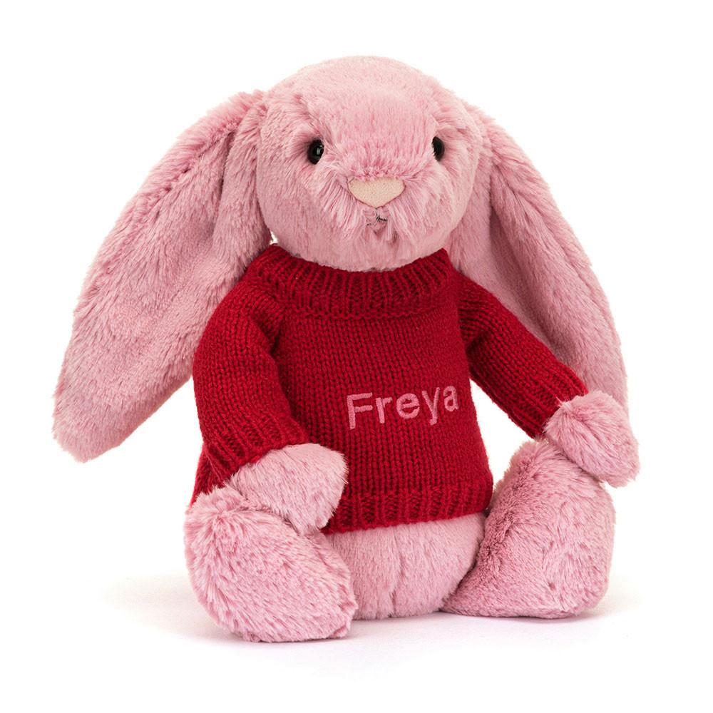 Jerséis Jellycat Bashful Tulip Bunny with Personalised Jumper 31cm x 12cm x 9cm Rosas  Costa Rica |  67105-ZWGS