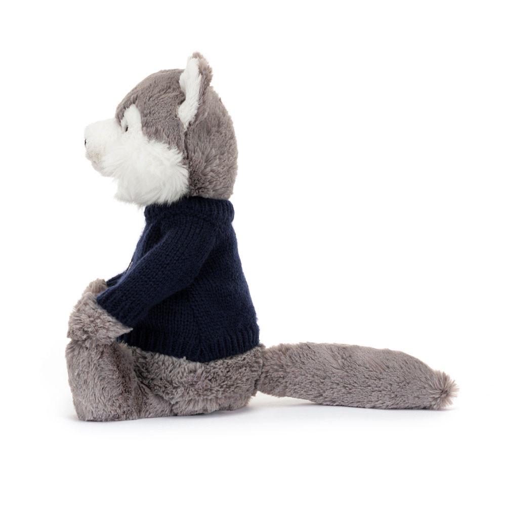 Jerséis Jellycat Bashful Wolf with Personalised Navy Jumper 31cm x 12cm x 9cm Gris  Costa Rica |  57294-ZPDO