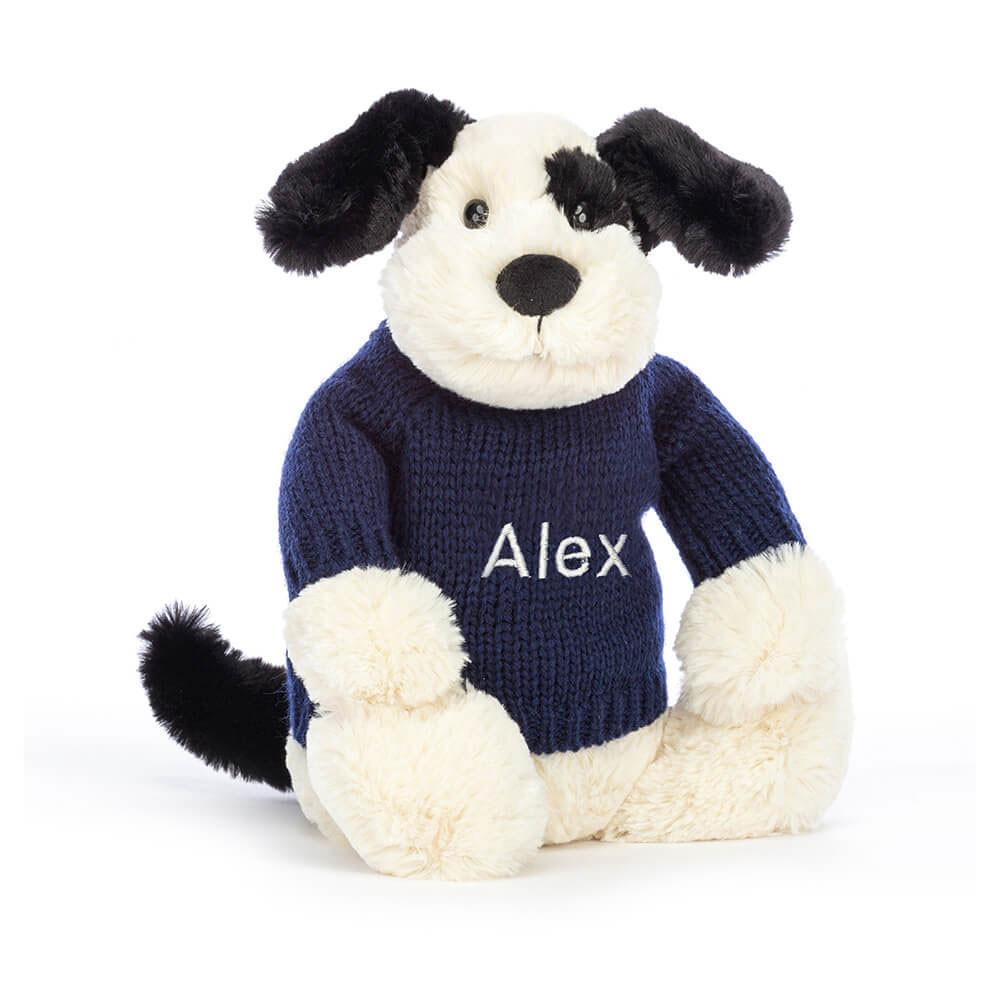 Jerséis Jellycat Bashful & Cream Puppy with Personalised Navy Jumper 31cm x 12cm x 9cm Blancas  Costa Rica |  31598-SDCY