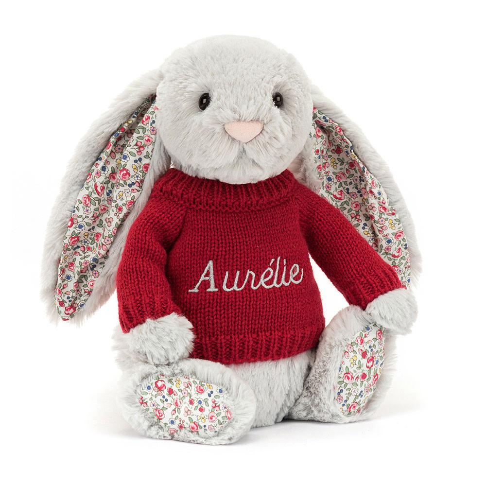 Jerséis Jellycat Blossom Silver Bunny with Personalised Jumper 31cm x 12cm x 9cm Gris  Costa Rica |  92475-NQFJ
