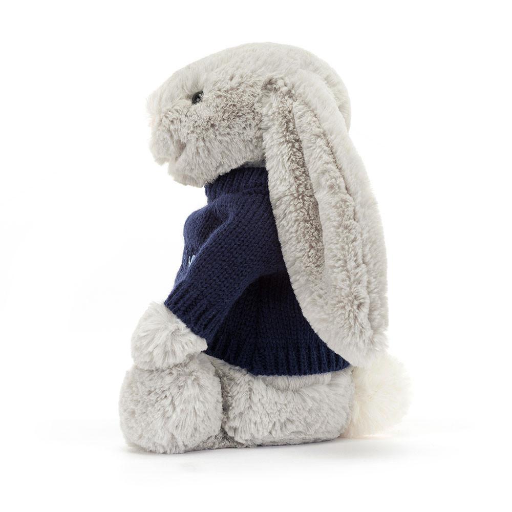 Juguetes Del Bebé Jellycat Bashful Silver Bunny with Personalised Navy Jumper 31cm x 12cm x 9cm Gris  Costa Rica |  65038-XKQS